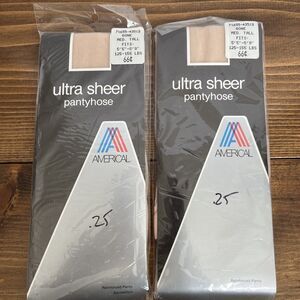 Americal Ultra Sheer Pantyhose Bone Med. Tall Lot Of 2 Vintage NEW